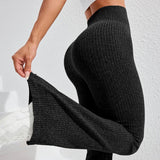 Pantaloni Sport de Dama, Vivimall, pentru Yoga, Talie Inalta, Evazati, Tricotati, Negru, Marime XS - vivimall.ro