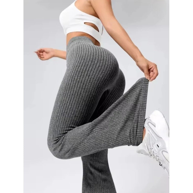 Pantaloni Sport de Dama, Vivimall, pentru Yoga, Talie Inalta, Evazati, Tricotati, Gri Inchis, Marime M - vivimall.ro