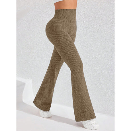 Detaliu talie înaltă fără cusături pantaloni sport Vivimall khaki, material tricot spandex-nylon