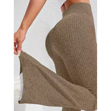 Pantaloni Sport de Dama, Vivimall, pentru Yoga, Talie Inalta, Evazati, Tricotati, Khaki, Marime M - vivimall.ro