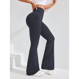 Pantaloni Sport de Dama, Vivimall, pentru Yoga, Talie Inalta, Evazati, Tricotati, Albastru Marin, Marime XL - vivimall.ro