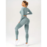 Costum Sport de Dama, Vivimall, pentru Yoga, Talie Inalta, Top Scurt, Elastic, Verde Menta, Marime L - vivimall.ro