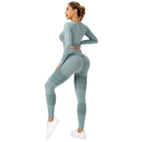 Costum Sport de Dama, Vivimall, pentru Yoga, Talie Inalta, Top Scurt, Elastic, Verde Menta, Marime L - vivimall.ro