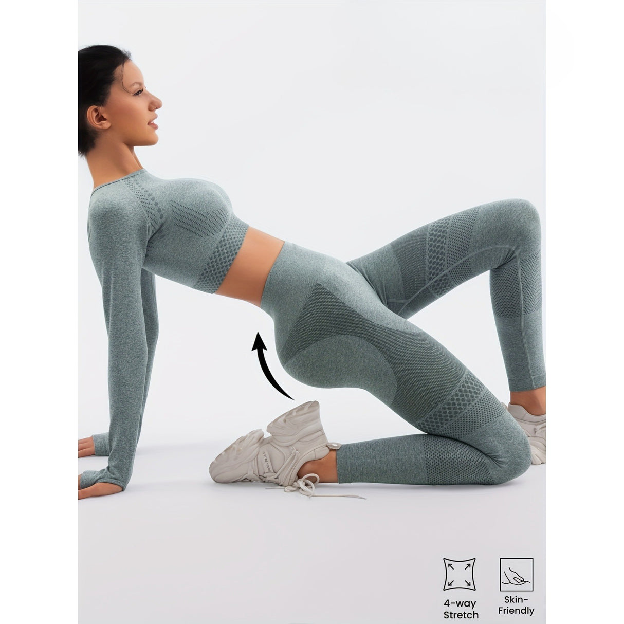 Costum Sport de Dama, Vivimall, pentru Yoga, Talie Inalta, Top Scurt, Elastic, Verde Menta, Marime S - vivimall.ro