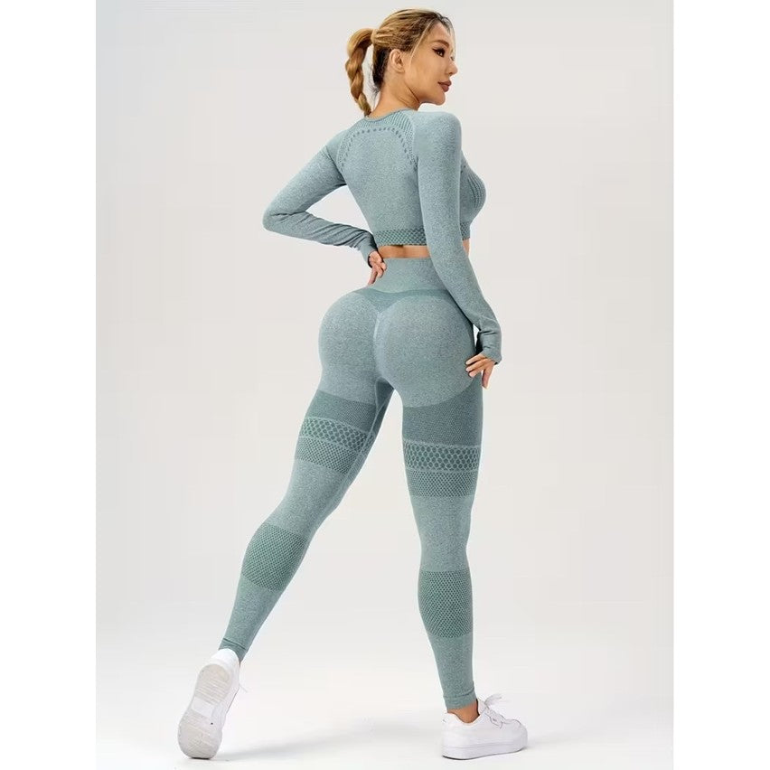 Costum Sport de Dama, Vivimall, pentru Yoga, Talie Inalta, Top Scurt, Elastic, Verde Menta, Marime S - vivimall.ro