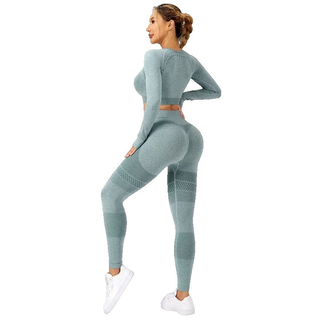 Costum Sport de Dama, Vivimall, pentru Yoga, Talie Inalta, Top Scurt, Elastic, Verde Menta, Marime S - vivimall.ro