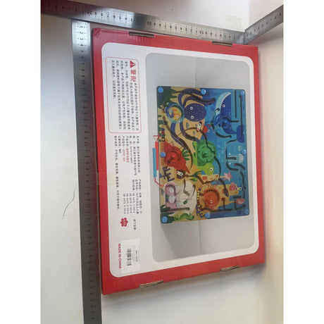 Joc Montessori de Sortare Culori, Vivimall, Creion Magnetic, Tip Labirint Ilustrat, din Lemn, Model Animale Marine, 39x29x1.5 cm - vivimall.ro